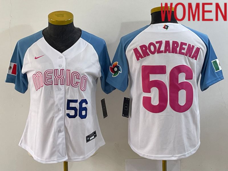 Women 2023 World Cub Mexico #56 Arozarena White Nike MLB Jersey1->women mlb jersey->Women Jersey